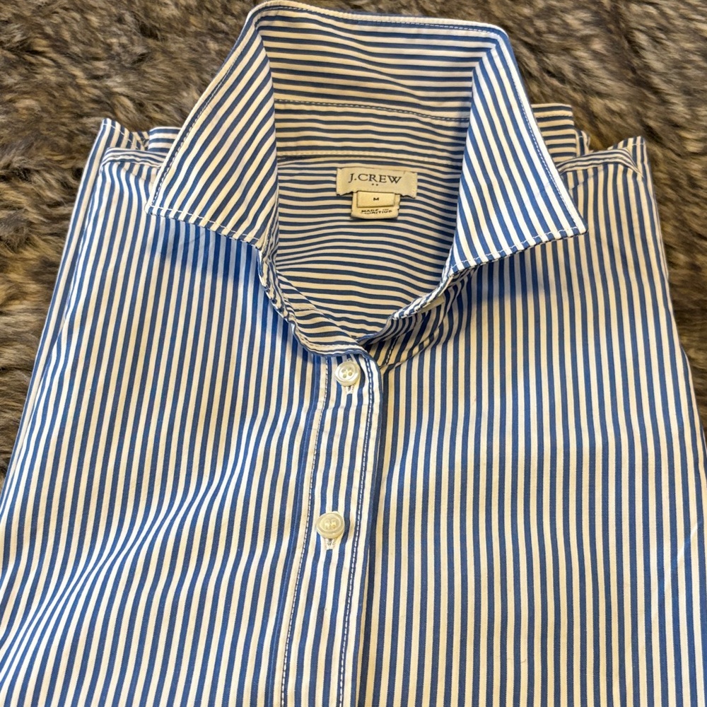 J. Crew woman Blue and White Striped Dress Shirt